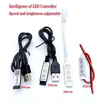 USB RGB Kontrolieris 3 Taustiņus, 50cm 100cm Lentes RGB LED Savienotājs DC-5V, Slēdzis, Kabelis 5050 2835 RGB LED Lentes TV Apgaismojums