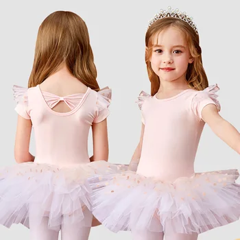 USHINE Bērnu Baleta Tutu Kleita Balerīna Grupa Vizuļi Ziedu Deju Kostīms Meitenēm Bodysuit Baleta Svārki