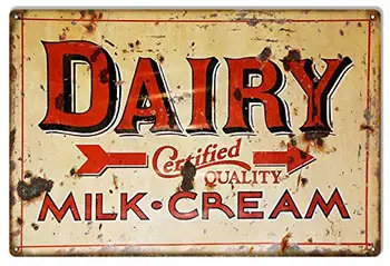 Vintage Metāla Skārda Zīme Vecumā Piena Sertificētu Kvalitātes Piena Krēmu, Āra Pagalmā Pazīmes & Home Bārs Virtuves Restorāna Sienas Dekors-I-Met