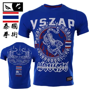Vszap Tiger Taizemes Boksa Tīras Kokvilnas Vīriešu T-krekls Sportam Fitnesa īsām piedurknēm Boksa Sanda MMA Ušu jujitsu fitnesa uzvalks