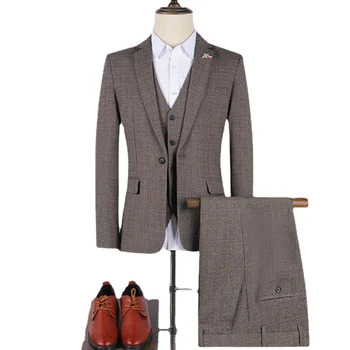 Vīriešu Biznesa Uzvalka Žaketes+Veste+Bikses Trīs gabals Uzvalku Vīriešu Augstas Kvalitātes Biznesa Bleizeri Labākais Kāzu Līgavainis Formāls Uzvalks, Smokings