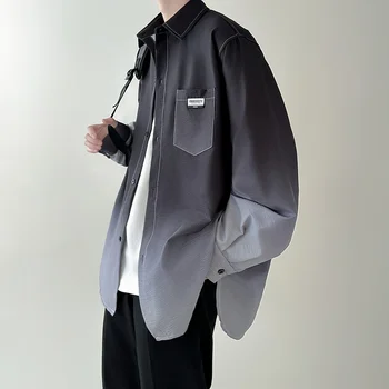 Vīriešu Slīpums Krokotām garām Piedurknēm Krekli 2023 Rudens korejas Krekls Modes Gadījuma Lielajam Krekls, Mētelis Augstas Kvalitātes Apģērbs