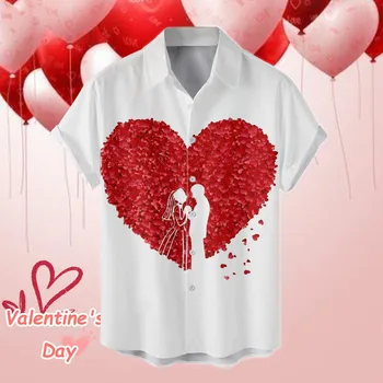 Vīriešu Valentīna Diena Digitālo 3D Drukāšanas Vaļēju Pogu, Atloks Īss Piedurknēm Krekls Top Ciets Krekli Mākslas 3d Digital Print Etniskās