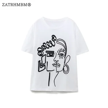 ZATRHMBM Sieviešu 2023 Vasaras Jaunā Modes Balts T Krekls ar Īsām Piedurknēm Vintage Tee O-veida Kakla Gadījuma Sieviete Top Tees Mujer