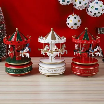 Ziemassvētku Karuselis Music Box Koka Ziemassvētku Rotājumi Rotājumi Karuselis Mūzikas Kastes Rotaļu Baby Telpu Dekorēšana Ziemassvētku Dāvanu