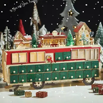 Ziemassvētku LED Ziemassvētku 24 Atpakaļskaitīšanas Kalendāra Koka Mājas Autobusa Skatuves, Apdare, Apdares Atmosfēru Apdare X3U4