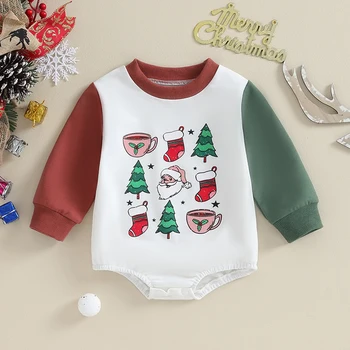 Ziemassvētku Mazulis, Zēns, Meitene Apģērbs Ar Garām Piedurknēm Kombinezonus Modelis Drukāt Jaundzimušo Bodysuit Zīdaiņu Gudrs Ziemas Drēbes