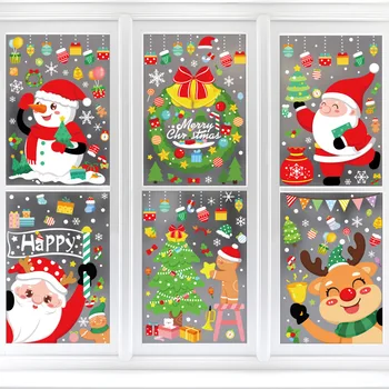 Ziemassvētku rotājumi 2024. gadam Santa Claus elk elektrostatisko uzlīmes Ziemassvētku mall stikls logu apdare, vairumtirdzniecība