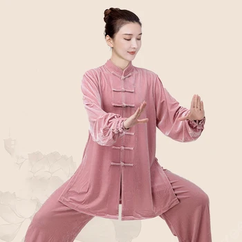Ziemā Tai Chi Uzvalks Biezs Samts Cīņas Mākslas Kung Fu Drēbes Taiczi Ušu Vienotu Wing Chun Silts Ķīniešu Tradicionālās komplekts
