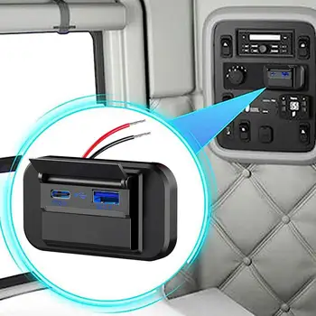 Ātri Uzlādēt PD USB-C Dual USB Porti Automašīnu, Autobusu Lādētāja Ligzdas Adapteris 12V/24V USB Barošanas Panelis Ar Swith Jūras Motorcycl D9O0