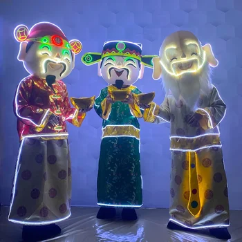 Ķīniešu Jaunais Gads LED Fu Lu Shou lelle kostīmu tradicionālais festivāls glow-in-the-tumšs Dieva bagātības kostīms puse darbības balsti