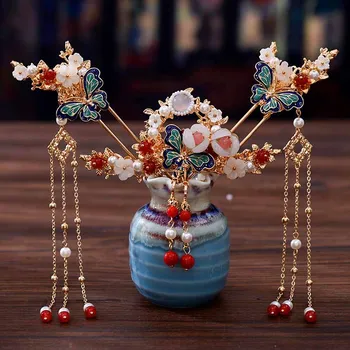 Ķīniešu Stilā Hanfu Mantojums Solis Krata Pušķis Ēdiens Matadatu Sieviešu Līgava Seno Kleitu Kāzu Matu Aksesuāri Komplekts