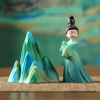 Ķīniešu Stilā Sveķu Amatniecības Krāsainu Zīmējumu Dejas Meitene Kalnu Tēja Pet Pildspalvu Turētājs Miniatūras Figūriņas Mājas Dekoru