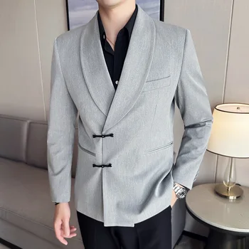 Ķīniešu Vēja Turbīnu Sprādzes Uzvalks Vīriešu Slim Fit Ikdienas Biznesa Uzvalka Žaketes Streetwear Sociālo Topi Vīriešu Apģērbu Kostīms Homme