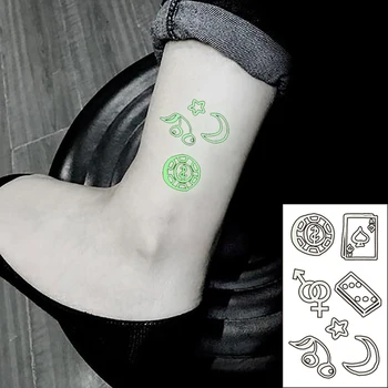 Ūdensnecaurlaidīgus Pagaidu Gaismas Tetovējumu Uzlīmes, Mēness, Zvaigžņu spēļu Kāršu Totem Dzimumu Pazīmes Flash Tetovējums Viltus Tatto Bērniem Sievietēm Vīriešiem