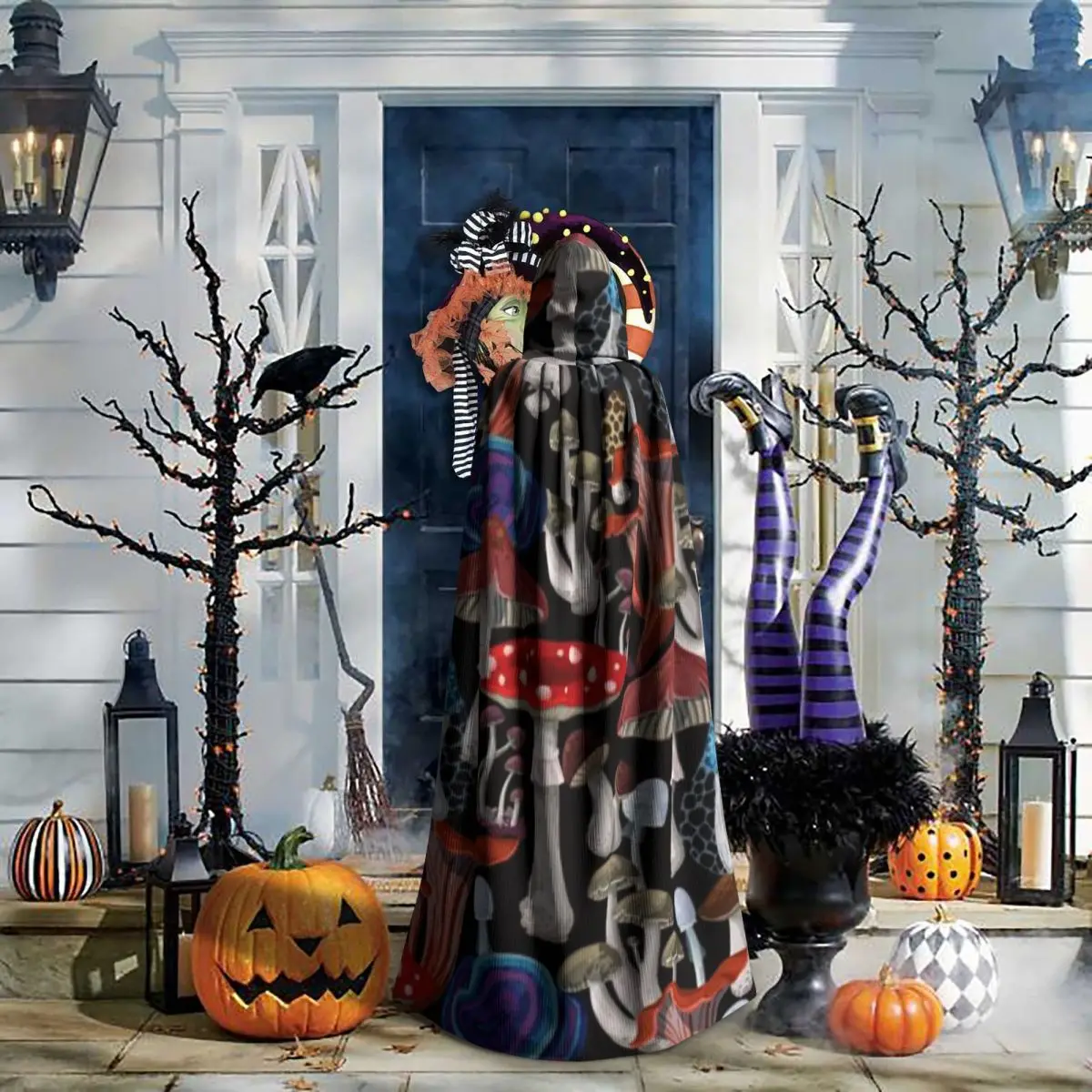 Sēnes Kapuci Apmetnis Mētelis Halloween Cosplay Kostīmu Vampīru Velns Vednis Cape Kleita Puse