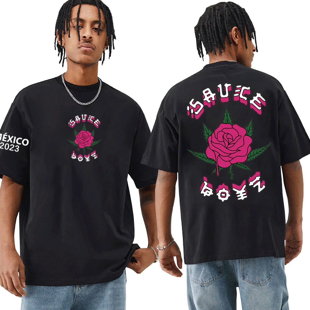 Reperis Eladio Carrion T-Krekls Mērci Boyz Rožu Flowe Print T-Krekli Unisex Hip Hop T Krekls Ar Īsām Piedurknēm Streetwear