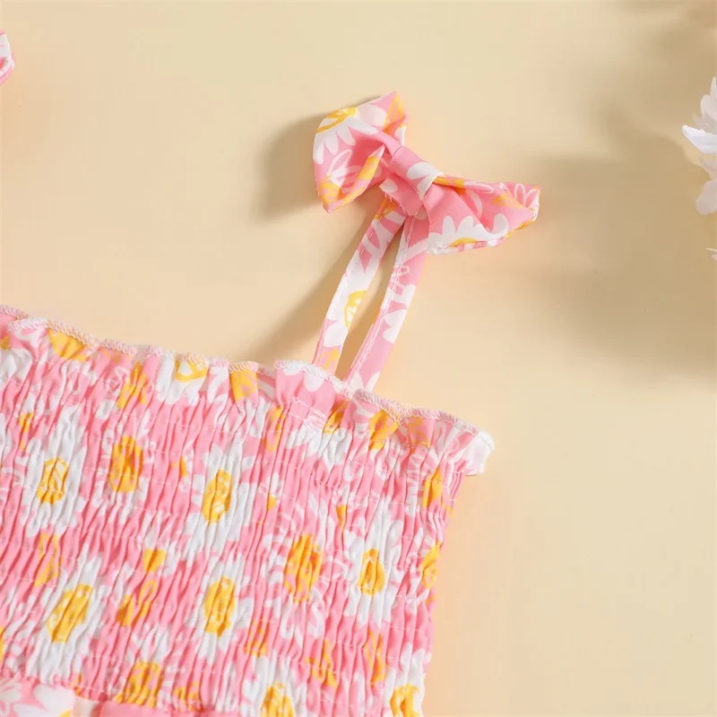 Bērnu Meiteņu Apģērbs Kombinezonus Kleita Vasaras Saulgriežu Drukāt Bez Piedurknēm Zīdaiņu Bodysuits Toddler Apģērbi