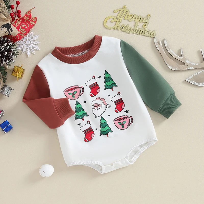 Ziemassvētku Mazulis, Zēns, Meitene Apģērbs Ar Garām Piedurknēm Kombinezonus Modelis Drukāt Jaundzimušo Bodysuit Zīdaiņu Gudrs Ziemas Drēbes