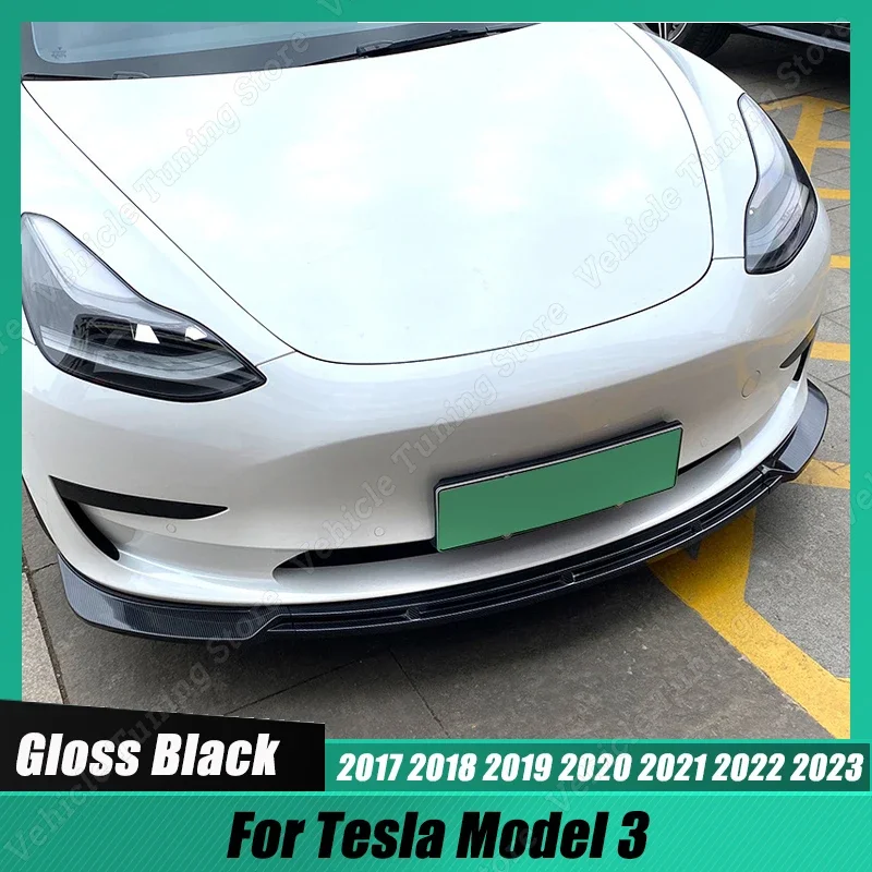 3Pcs Priekšējā Bufera Lūpu Zoda Gloss Black Body Kit Spoilers Deflektoru Tuning Piederumi Tesla Model 3 2017-2023 Maxton Stils
