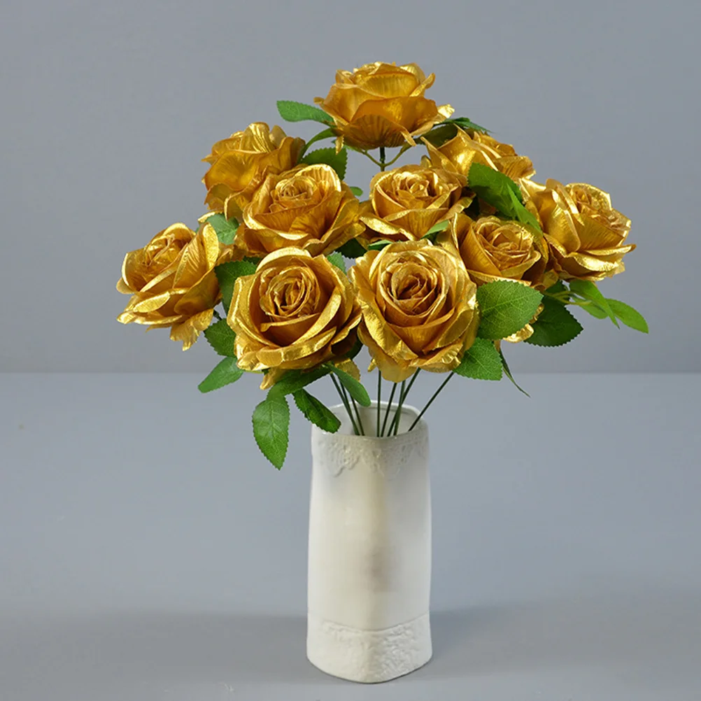 Rožu Zelta Ziedu Viltus Pušķi, Rozes, Mākslīgie Ziedi, Stublāji Vāze Pildvielas Centerpieces