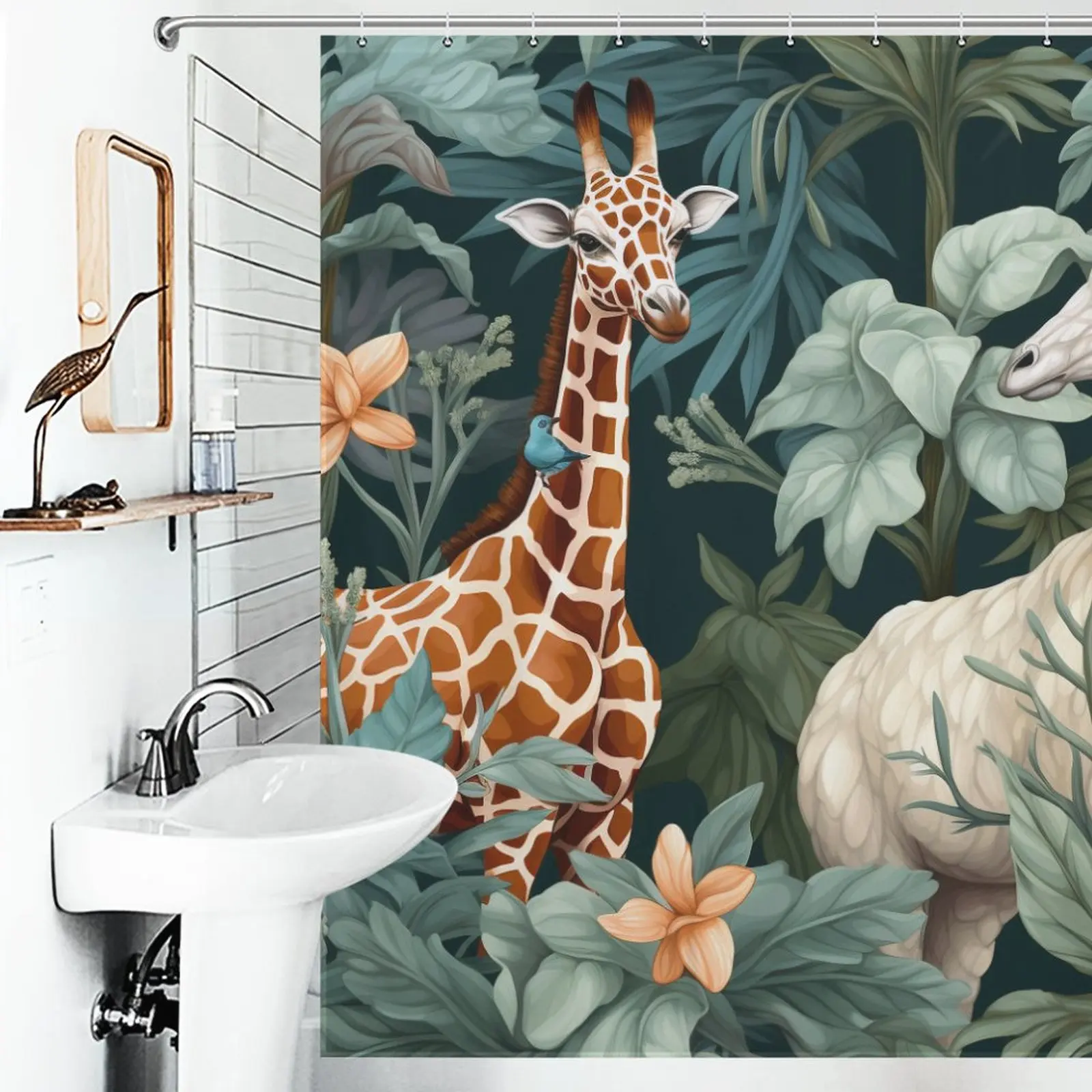 Tropu Rainforest Žirafe un Zilonis Vitrīna Dušas Aizkars Vannas, Ūdensizturīgs Izcilību, 183x183cm ar 12pcs Āķi