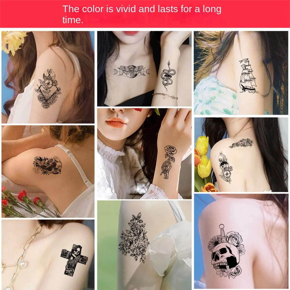 1/2/4GAB Black Liela Čūska Ziedu Viltus Tetovējumu Uzlīmes Sievietēm Dot, Roze, Peonija Pagaidu Tetovējumiem Ūdens Nodošanu Tatoos