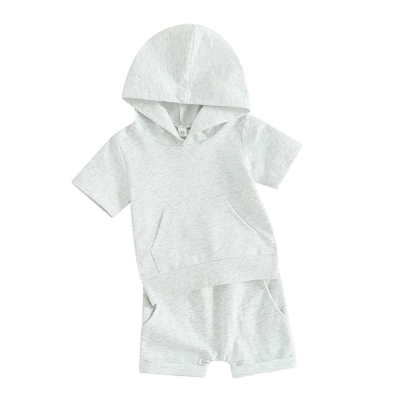Toddler Puiku Vasaras Apģērbu ar Īsām Piedurknēm Kapuci T-Krekls Topi Elastīga Vidukļa Bikses Komplekts 2gab Cietā Zīdaiņu Apģērbs