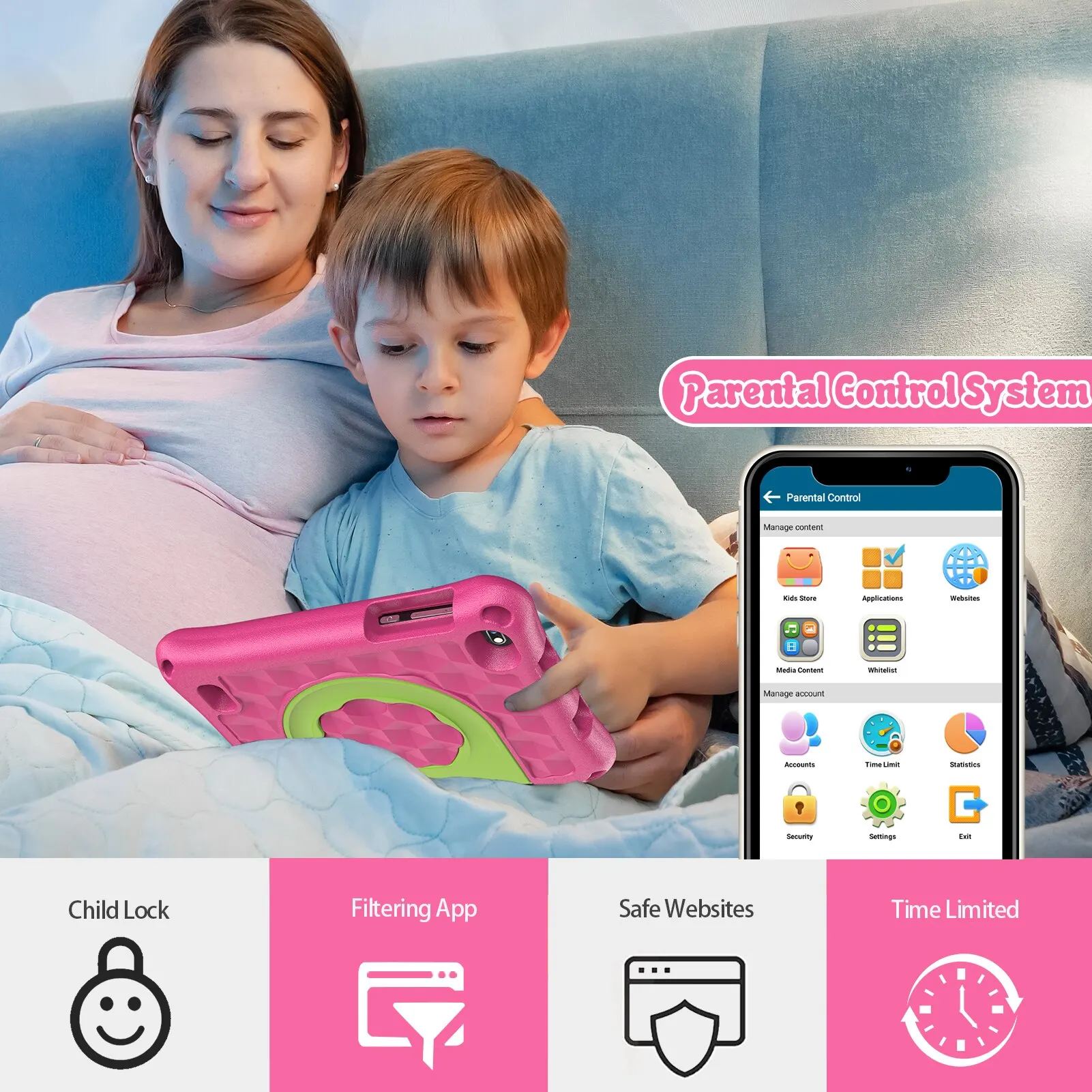 VASOUN Bērniem Planšetdatora 7 Collu Android 11, 2GB RAM 32GB Uzglabāšanas Dual Camera ar WiFi, Vecāku Kontroles Režīms, Google Playstore
