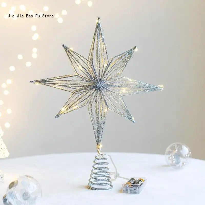 E8BD Ziemassvētku Eglīte Toppers Zvaigzne ar LED String Gaismas Rotājumi Ziemassvētku Mājās Partijas Apdare Festivāls Puse Jauno Gadu