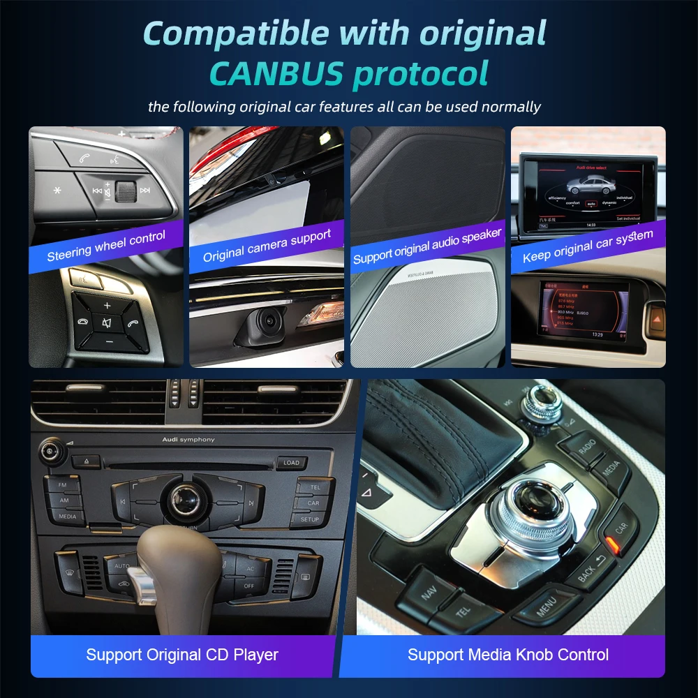 Automašīnas Radio Android Multimediju Atskaņotāju Audi A4 B8 A5 2008-2017 MMI 2G 3G CarPlay 8+64G IPS skārienjutīgais Ekrāns, GPS, WiFi, Stereo DSP