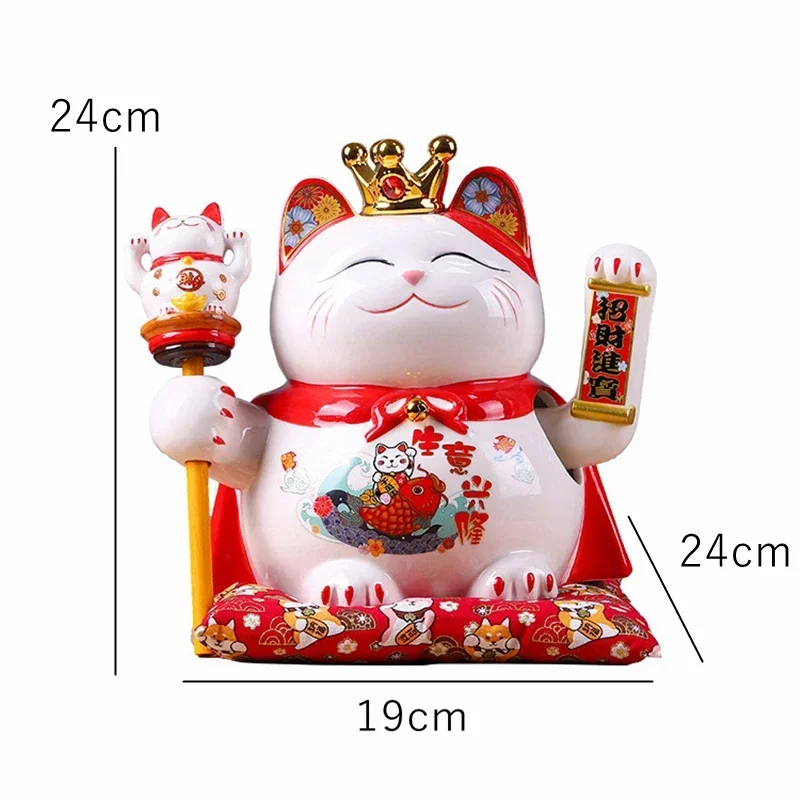 9.5 Collas Keramikas Beckoning Kaķis Maneki Neko Rotājumu Feng Shui Apdare Šūpoles Lucky Fortune Cat Akumulatora Barošanu Biznesa Dāvanu