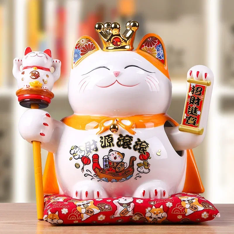 9.5 Collas Keramikas Beckoning Kaķis Maneki Neko Rotājumu Feng Shui Apdare Šūpoles Lucky Fortune Cat Akumulatora Barošanu Biznesa Dāvanu