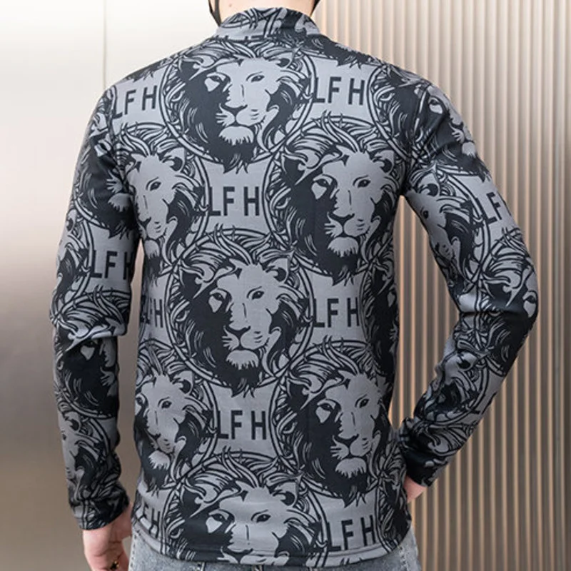 2023 Rudenī Lion Head Druka T Kreklu apdruka Vīriešu garām Piedurknēm Uzņēmējdarbības T-Krekls Streetwear Sociālo Naktsklubs O-veida kakla Topi Tee Kreklu Homme