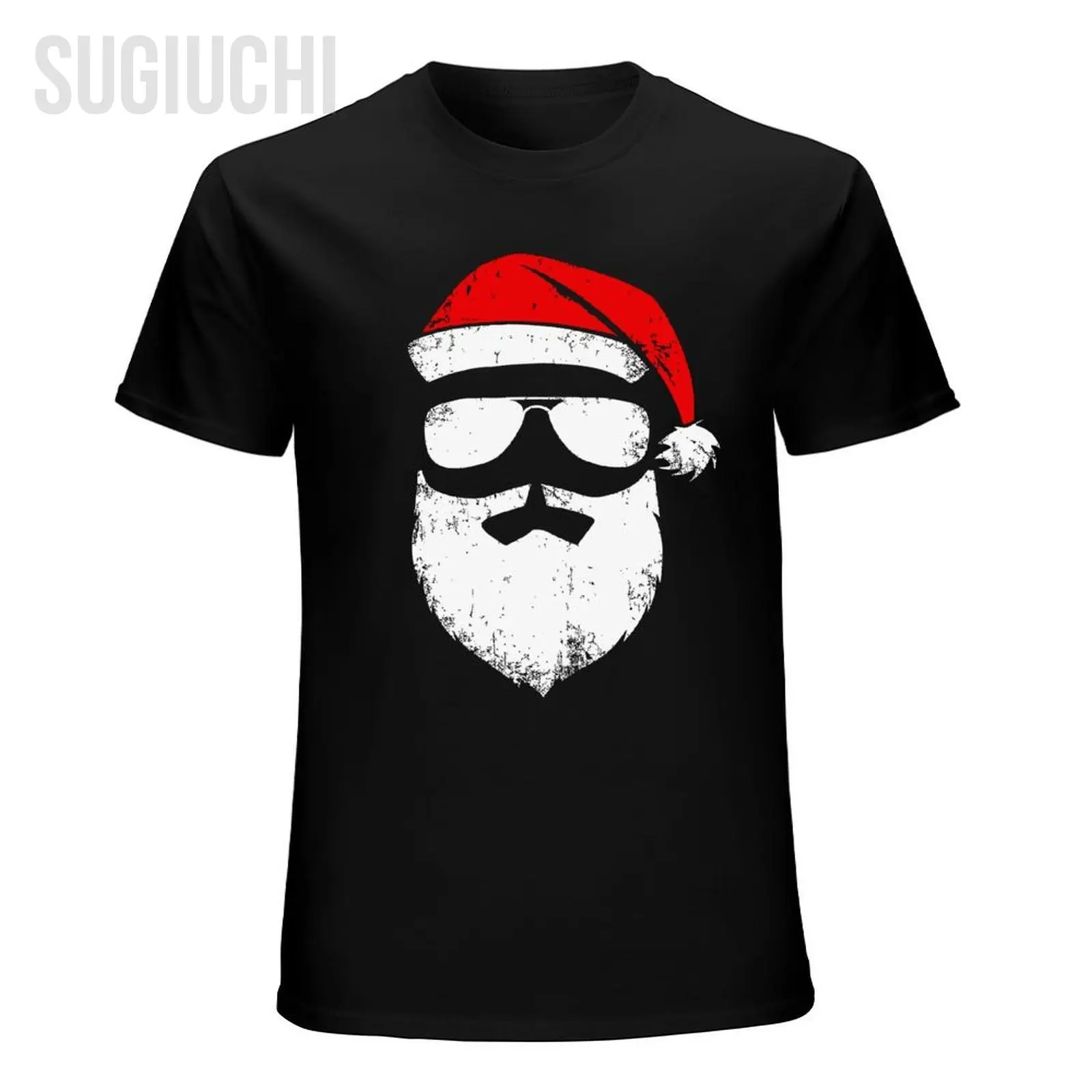 Unisex Vīriešu Smieklīgi Santa Claus Sejas Saulesbrilles ar Cepuri Bārdu Ziemassvētku Tshirt Tees T Krekli Sievietēm, Zēniem 100% Kokvilnas T-Krekls