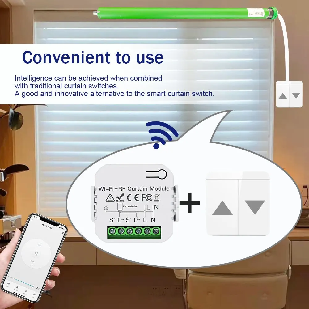 WiFi Saistīti Rullo žalūziju Slēdzis Tuya Smart Aizkaru Modulis Žalūzijas Mehānisko 433MHz Tālvadības pults, Lai Alexa, Google Home