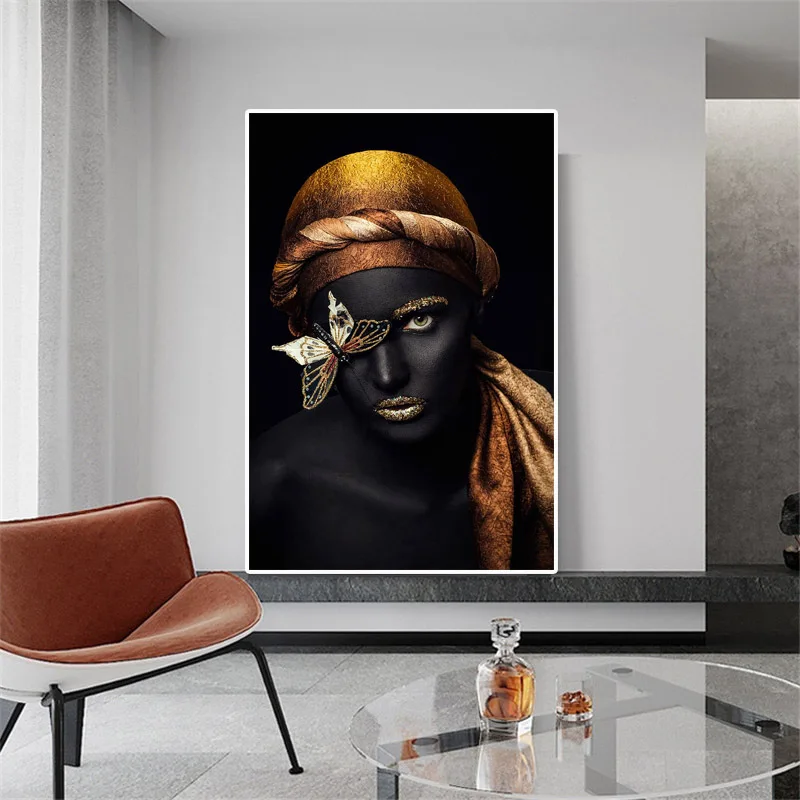 Mūsdienu Melnā Zelta Āfrikas Sievieti Kailu cilvēku Portretu Audekla Gleznu Plakātu Izdrukas Sienas Mākslas Ainu, viesistaba, Mājas Dekoru Cuadros