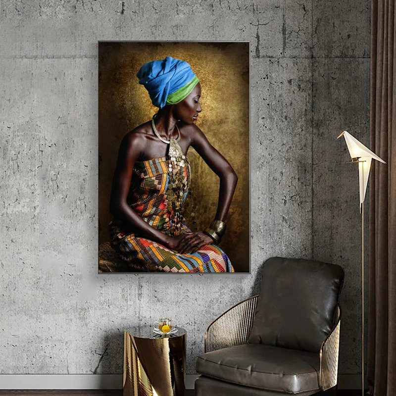 Mūsdienu Melnā Zelta Āfrikas Sievieti Kailu cilvēku Portretu Audekla Gleznu Plakātu Izdrukas Sienas Mākslas Ainu, viesistaba, Mājas Dekoru Cuadros