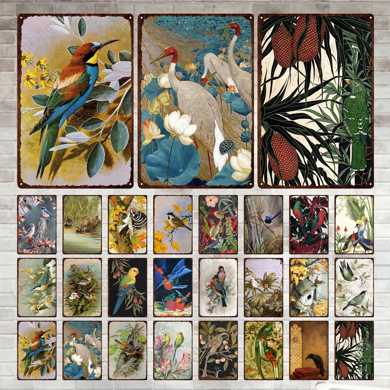 Tradicionālā Ķīniešu Ziedi, Putni, Zivis un Kukaiņi Metāla Plāksne Radošo Vintage Plāksne Plāksne Skārda Plakātu Sienas Mākslas Mājas Apdare