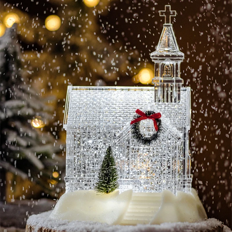 Ziemassvētku Rotājumi Kristāla Bumbu Sniega House Music Box Akrila Arhitektūras Modelis Amatniecības Rotājumi Ziemassvētku Dāvanu, Mājas Dekoru