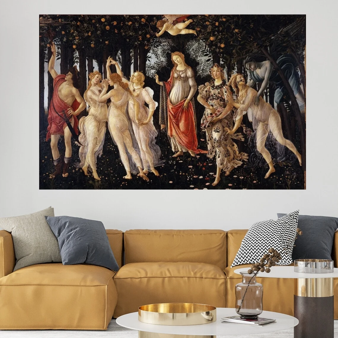 Portrets Lielā Eļļas Glezna Roku Apgleznoti Primavera, ko Sandro Botičelli Sienas Mākslas Ainu, viesistaba, Mājas Apdare