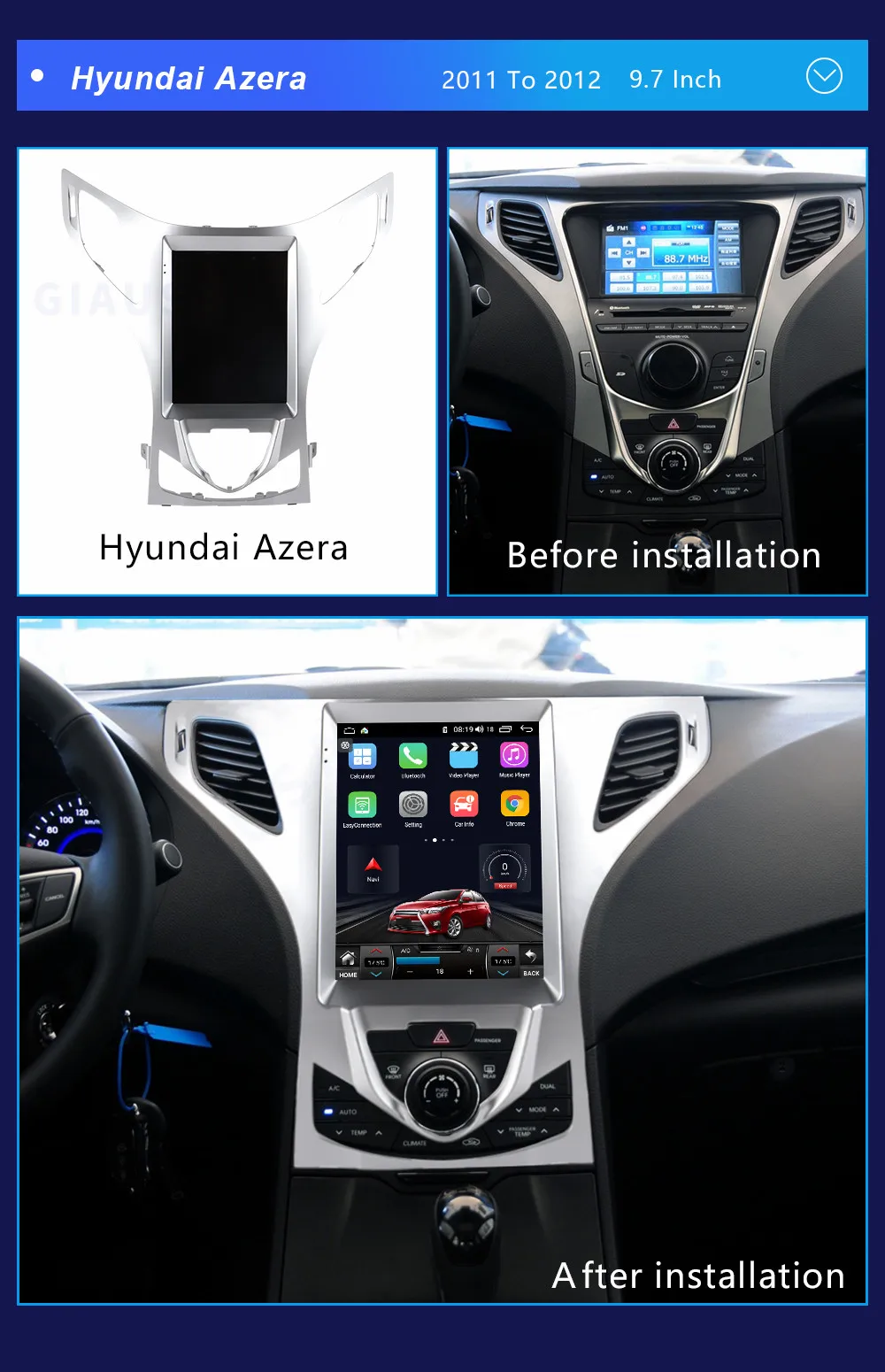 Par Hyundai Azera Varenību HG I55 2011 2012 2013 Android Auto Radio Multimediju Video Atskaņotāju, Auto Stereo, GPS Carplay IPS Ekrānu