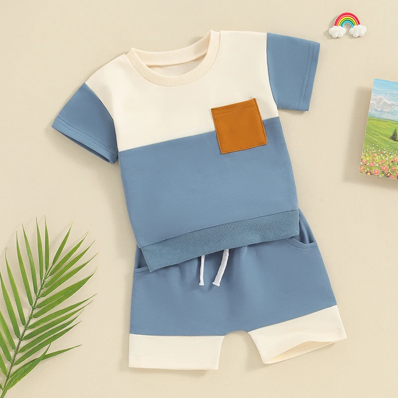 Baby Boy Apģērbs Vasaras Kontrasta Krāsu Īsām Piedurknēm T-krekls Topi, Šorti Uzstādīt Papildus Apģērbs