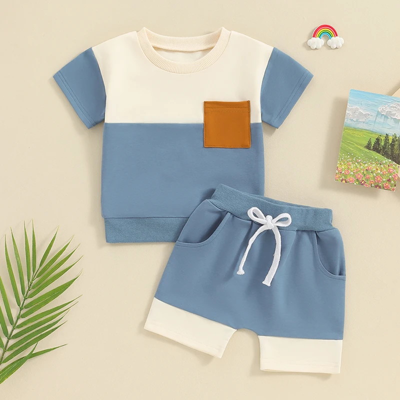 Baby Boy Apģērbs Vasaras Kontrasta Krāsu Īsām Piedurknēm T-krekls Topi, Šorti Uzstādīt Papildus Apģērbs