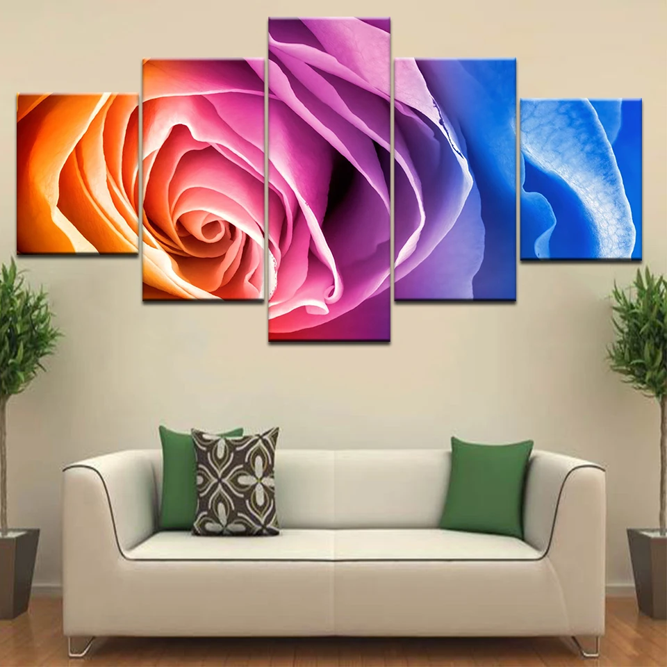 Krāsains mākslas rožu ziedi 5 HD Panelis Drukas sienas plakāti, Kanvas Mākslas Glezniecības mājas dzīvojamā telpu dekorēšana