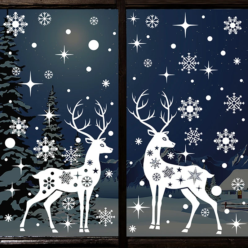 Ziemassvētku Loga Stikla Uzlīme Elk Sniegpārslas Sienas Uzlīmes, Ziemassvētku Rotājumi Mājās Bērnu Istabas Ziemassvētku Bildītes Jauno Gadu