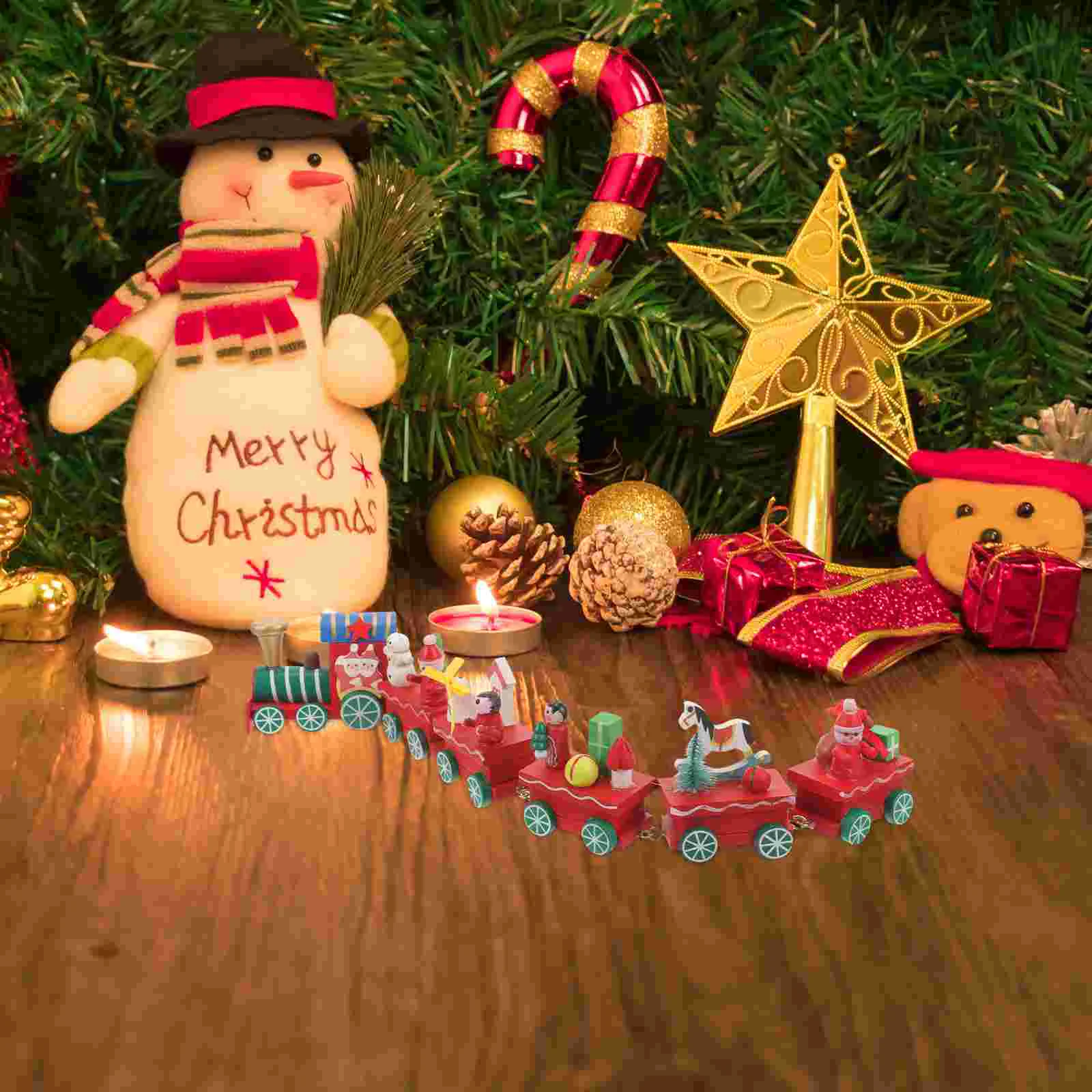 Koka Vilcienu Ziemassvētku Rotājumu Darbvirsmas Apdare Dāvanu Rotaļlietas Ziemassvētku Galda Rota