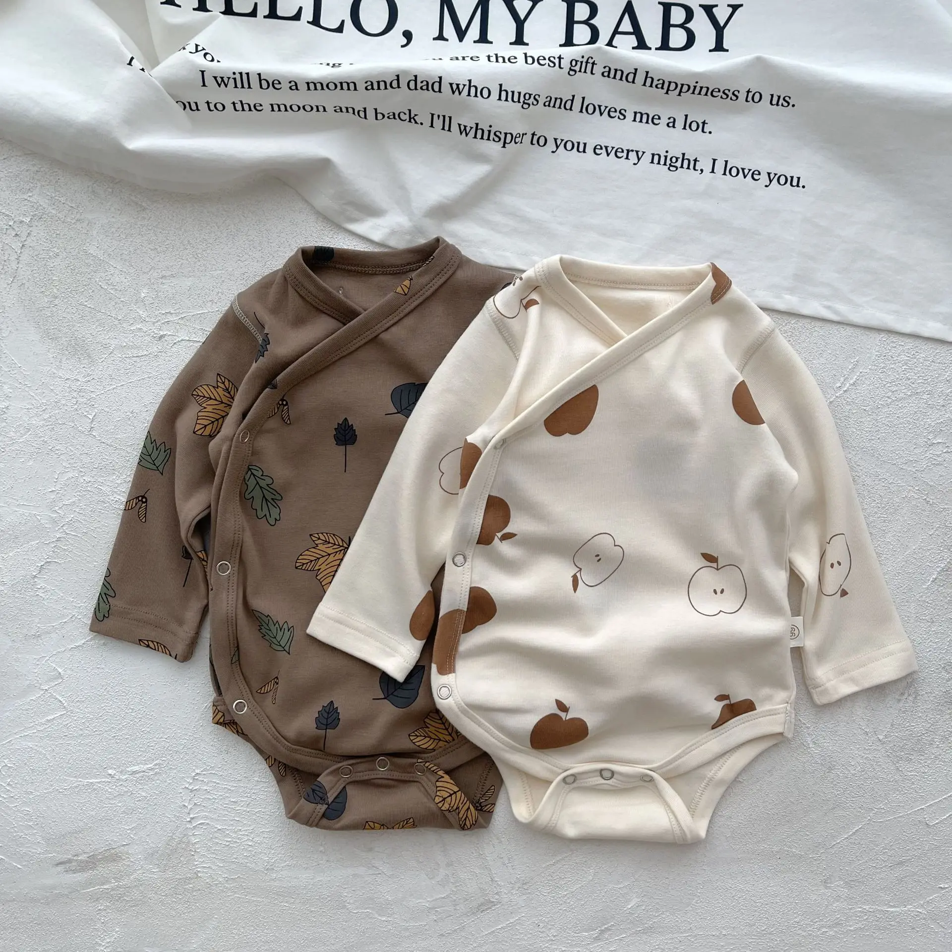 Rudens New Baby garām Piedurknēm Kokvilnas Bodysuit Jaundzimušā bērna Vintage Lapu Drukas Jumpsuit Toddler Zēns Meitene Drēbes 0-24M