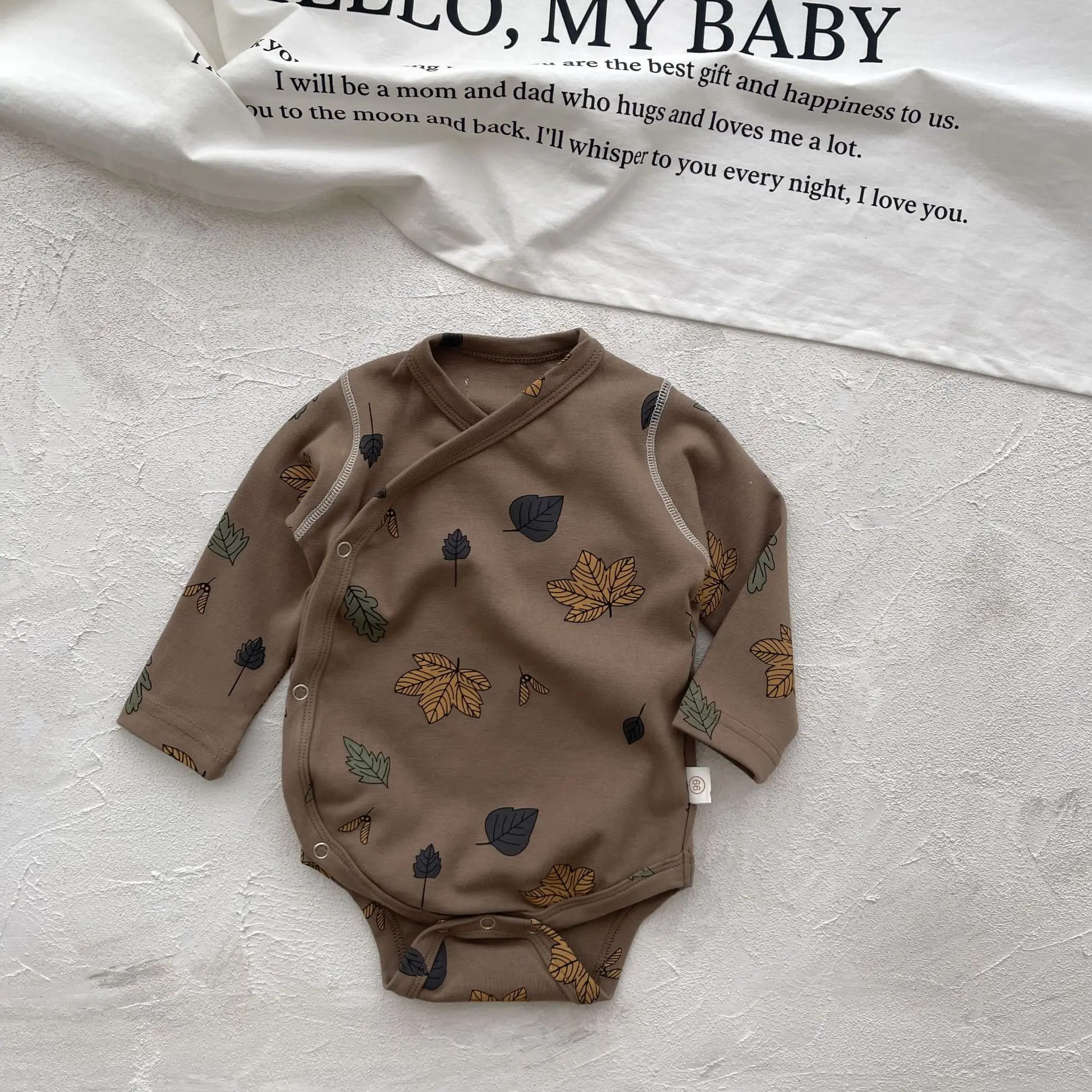 Rudens New Baby garām Piedurknēm Kokvilnas Bodysuit Jaundzimušā bērna Vintage Lapu Drukas Jumpsuit Toddler Zēns Meitene Drēbes 0-24M