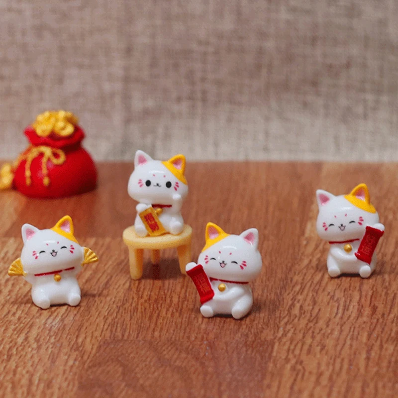 Jaunā Gadā Laimīgs Kaķis Mikro Ainavas Rotājumu Gudrs Mikro Ainavas Miniatūra Leļļu Nams Apdare Sveķu Mājas Apdare